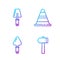 Set line Hammer, Trowel, Trowel and Traffic cone. Gradient color icons. Vector