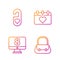 Set line Handbag, 8 March on monitore, Please do not disturb with heart and Calendar with 8 March. Gradient color icons