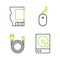 Set line Hard disk drive HDD, Electric plug, Computer mouse and SD card icon. Vector