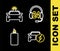 Set line Headphone for support, Electric car, Burning candle and Police flasher icon. Vector