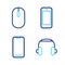 Set line Headphones, Smartphone, and Computer mouse icon. Vector