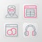 Set line Headphones, Software, MySQL code and Hacker or coder icon. Vector