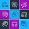 Set line Headphones, Speech bubble chat and icon. Vector