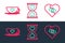 Set line Healed broken heart, Coffee cup and and Heart in the center hourglass icon. Vector