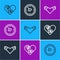 Set line Healed broken heart, Heart with wings and Clock icon. Vector