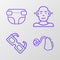 Set line Hearing aid, Eyeglasses, Deaf and Adult diaper icon. Vector