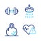 Set line Heart rate, Broken weight, Shower and Dumbbell icon. Vector