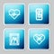 Set line Heart rate, Mobile with heart, Picture frame and Candy in shaped box icon. Vector