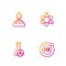 Set line Helium, Test tube with toxic liquid, Alcohol or spirit burner and Atom. Gradient color icons. Vector