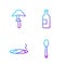 Set line Heroin in a spoon, Cigar with smoke, Psilocybin mushroom and Alcohol drink bottle. Gradient color icons. Vector