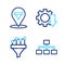 Set line Hierarchy organogram chart, Sales funnel with, Cost reduction and Location sales icon. Vector