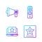 Set line Hollywood walk of fame star, Laptop with star, Megaphone and Remote control. Gradient color icons. Vector