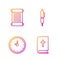 Set line Holy bible book, Clock, Decree, paper, parchment, scroll and Pen. Gradient color icons. Vector