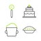 Set line Homemade pie, Bakery bowl dough, Cake and Pizza knife icon. Vector