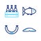 Set line Homemade pie, Sausage, Fish and Pack of beer bottles icon. Vector