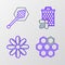 Set line Honeycomb, Flower, Bee and honeycomb and dipper stick icon. Vector