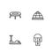 Set line Hopscotch, Bumper car, Jumping trampoline and Playground climbing equipment icon. Vector