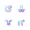 Set line Horse, Rabbit head, Swan bird and Octopus. Gradient color icons. Vector
