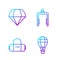 Set line Hot air balloon, Suitcase, Parachute and Metal detector in airport. Gradient color icons. Vector