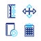 Set line Hotel building, Audio book, Pixel arrows four directions and Measuring height and length icon. Vector