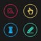 Set line Hourglass pixel, Pencil and line, Pixel hand cursor and Roulette construction icon. Vector