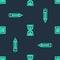 Set line Hourglass pixel, Pencil and Open book on seamless pattern. Vector