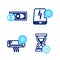 Set line Hourglass setting, Air conditioner, Power bank and Fast payments icon. Vector