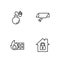 Set line House under protection, Firewall, security wall, Bomb and Security camera icon. Vector
