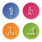 Set line Human broken arm, Blind human holding stick, Walking cane and Treadmill machine. Color circle button. Vector