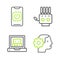 Set line Humanoid robot, Creating, Mechanical hand and Turn off from phone icon. Vector