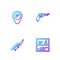 Set line Hunting shop weapon, Bayonet rifle, Location with and Revolver gun. Gradient color icons. Vector