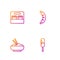 Set line Ice cream, Rice in bowl with chopstick, Coffee cup to go and Hotdog. Gradient color icons. Vector