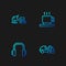 Set line Ice resurfacer, Winter headphones, Snowmobile and Hot chocolate cup. Gradient color icons. Vector