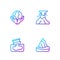 Set line Iceberg, Barrel oil leak, Hand holding Earth globe and Volcano eruption with lava. Gradient color icons. Vector