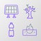 Set line Iceberg, Bottle of water, Withered tree and Solar energy panel icon. Vector