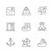 Set line icons of marine port