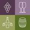 Set of line icons set. Wine bottle, grape and glass vector logo
