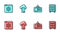 Set line Identification badge, Browser setting, Cloud database and Archive papers drawer icon. Vector