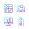 Set line Identification badge, Monitor with graph chart, Calculator and Laptop with graph chart. Gradient color icons