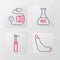 Set line Inhaler, Tooth drill, Test tube and flask and Blood pressure icon. Vector