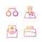 Set line Inkwell, Subpoena, Handcuffs and Police officer. Gradient color icons. Vector