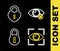 Set line Invisible or hide, Eye scan, Lock and Castle in the shape of heart icon. Vector