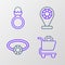 Set line Jewelry online shopping, Diamond engagement ring, store and icon. Vector