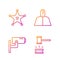 Set line Judge gavel, Security camera, Hexagram sheriff and Anonymous with question mark. Gradient color icons. Vector