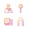 Set line Judge wig, Search on computer screen, Police officer and Magnifying glass with search. Gradient color icons