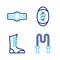 Set line Jump rope, Sport boxing shoes, American Football ball and Boxing belt icon. Vector