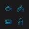 Set line Jump rope, Toy piano, Submarine toy and Gamepad. Gradient color icons. Vector