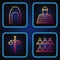 Set line Jurors, Scales of justice, Judge wig and Prisoner. Gradient color icons. Vector