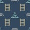 Set line Kayak or canoe and paddle, Railway, railroad track and Indian teepee or wigwam on seamless pattern. Vector