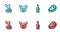 Set line Ketchup bottle, Homemade pie, Pig and Steak meat icon. Vector